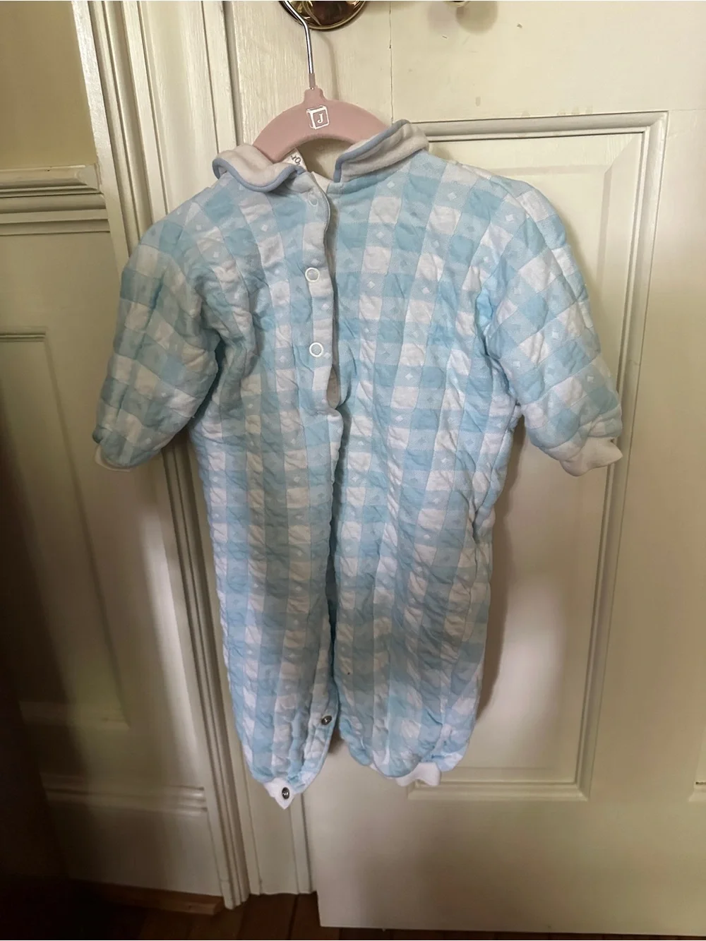 Baby Blue Check Hooded One-Piece Bodysuit